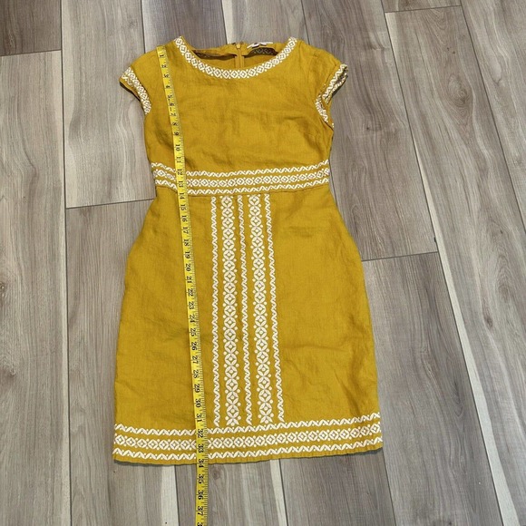 Boden Womens Mustard Yellow Linen Embroidered Dress US 4R Boho Cottagecore - Picture 10 of 10